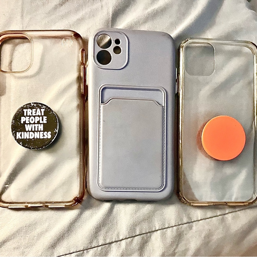 iPhone 13 Gray Cell Phone Case with Card Holder and Protective Design